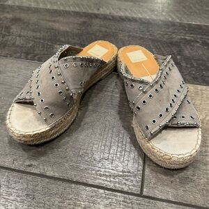 Dolce Vita Grey Suede Espadrille Sandals with Studded Crisscross Straps Size 8.5